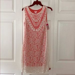 NWT xhilaration dress - coral with cream lace - M